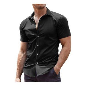NEW! COOFANDY Men's SMALL Muscle Fit Dress Shirt Short Sleeve Casual Button Down